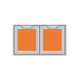 Double sealed pantry storage doors with two orange mesh panels and gray frame