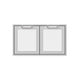 Double sealed pantry storage doors with two light gray mesh panels and gray frame