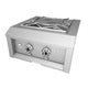 Built-in power burner with stainless steel body and dual control knobs, open grate top.