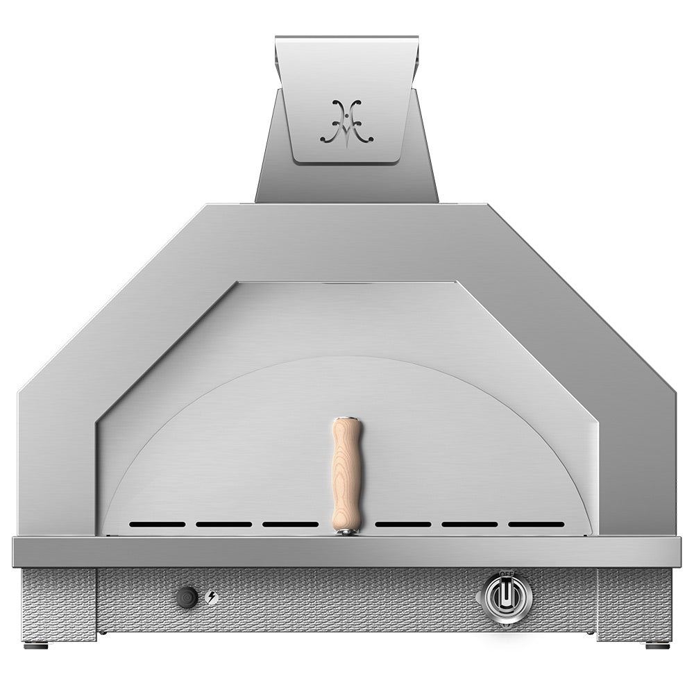 33-inch stainless pizza oven with arched stone opening and front control panel