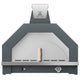 33-inch gray pizza oven with arched stone opening, stainless trim and emblem