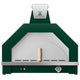 33-inch dark green pizza oven with arched stone opening, stainless trim and emblem