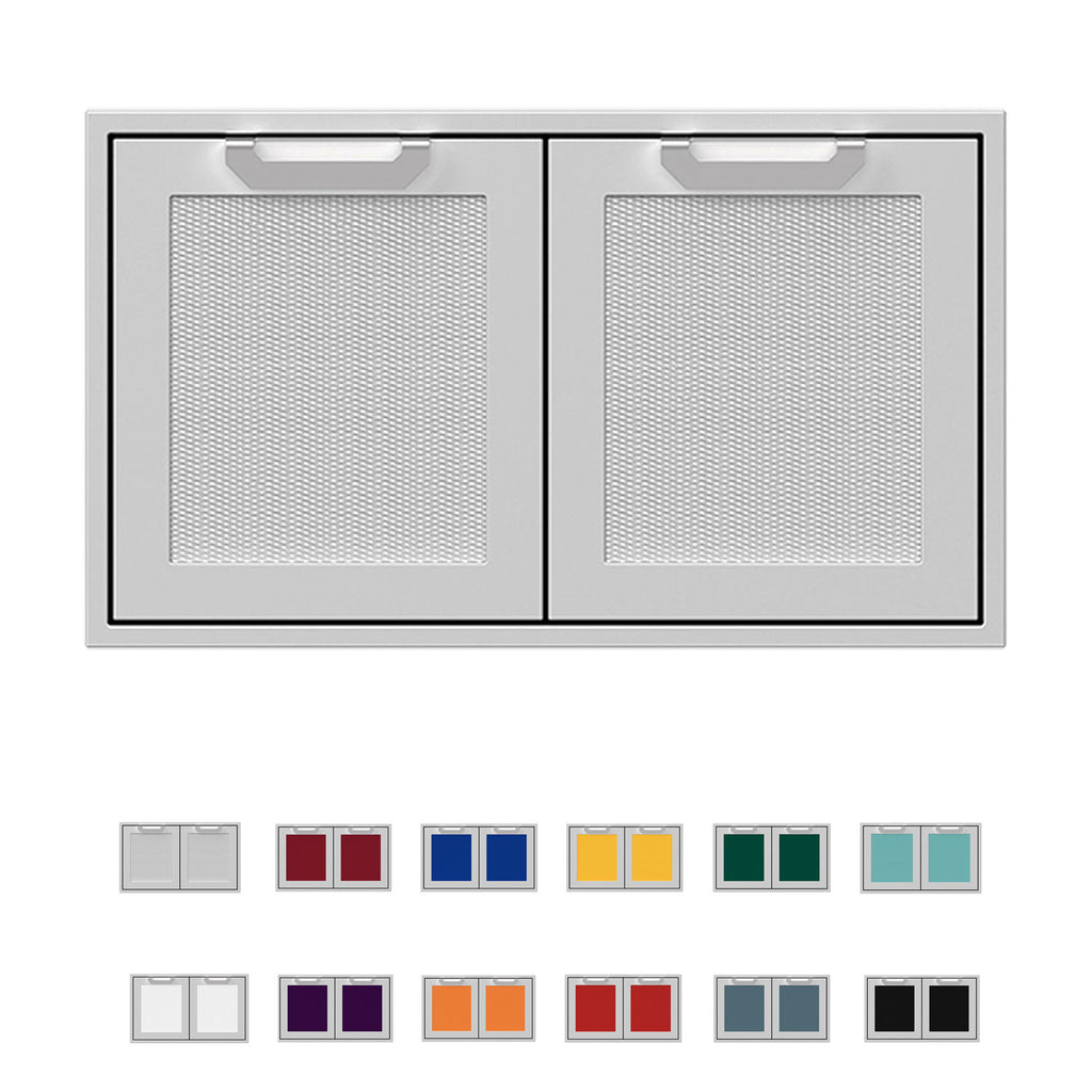 Hestan double storage doors with two mesh panels, light gray