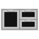 Stainless double drawer storage unit with four black drawer fronts