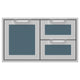 Double drawer and storage door combo with two drawers and mesh panels, blue-gray finish