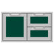 Double drawer and storage door combo with two drawers and mesh panels, dark green finish