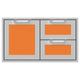 Double drawer and storage door combo with two drawers and mesh panels, orange finish