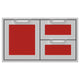 Double drawer and storage door combo with two drawers and mesh panels, red finish