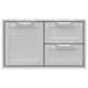 Double drawer and storage door combo with two drawers and mesh panels, froth light finish
