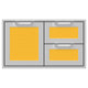 Stainless double drawer storage unit with four yellow drawer fronts
