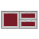 Double drawer storage cabinet with red panels and two drawers