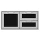 Double drawer storage cabinet with dark panels and two drawers