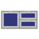 Double drawer storage cabinet with blue panels and two drawers
