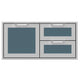 Double drawer storage combo with blue drawer fronts and silver handle pulls