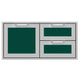 Double drawer storage combo with dark green drawer fronts and silver handle pulls