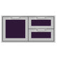 Double drawer storage combo with deep purple drawer fronts and silver handle pulls
