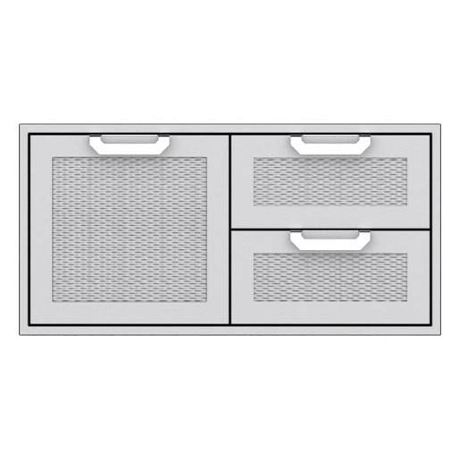 Double drawer storage combo with textured mesh drawer fronts and silver handle pulls