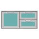 Double drawer storage combo with turquoise drawer fronts and silver handle pulls