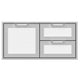 Double drawer storage combo with frosted white drawer fronts and silver handle pulls