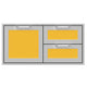 Double drawer storage cabinet with yellow panels and two drawers