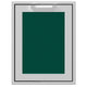 Trash and recycle center storage drawer with dark green textured front panel insert