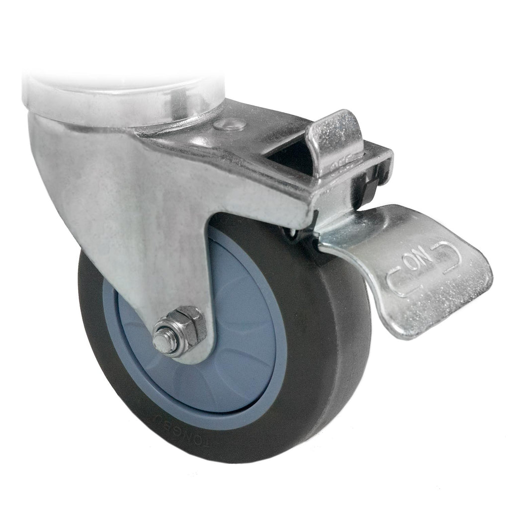 Wheeled cradle caster with gray wheel and metal mounting bracket