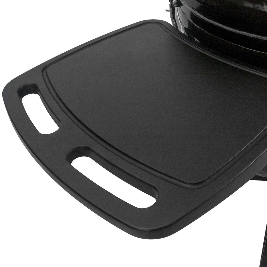 Black oval drip tray for ceramic grill with side cutout handles