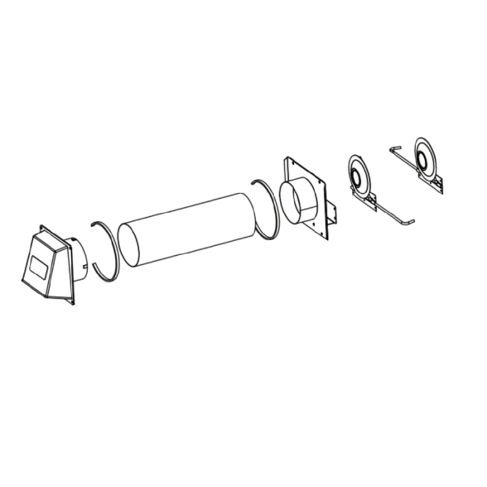 Outside combustion air kit with access door, vent hood, and duct collar components