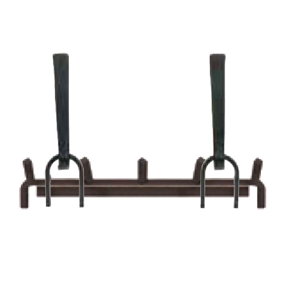 Metal andiron kit for gas fireplace with two side supports and central firebar