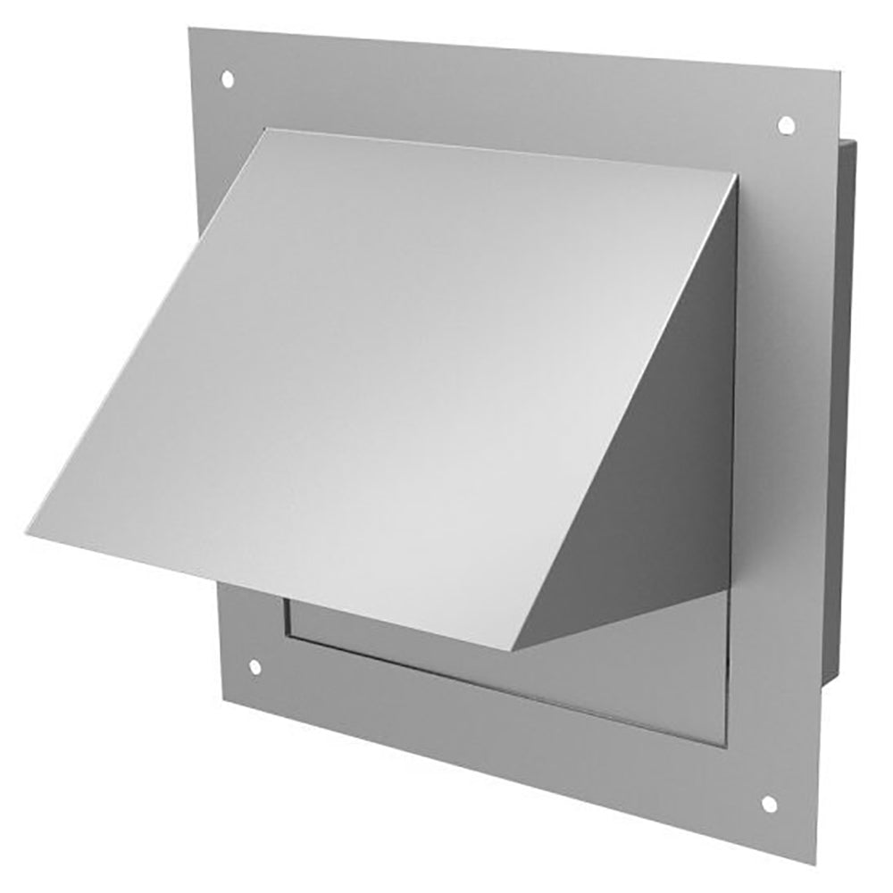 Hestan 12-inch wall louver vent with square frame and hinged metal cover