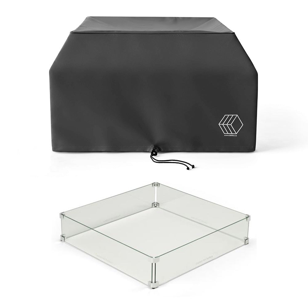 Square glass wind guard with black vinyl cover and metal base, 31-inch