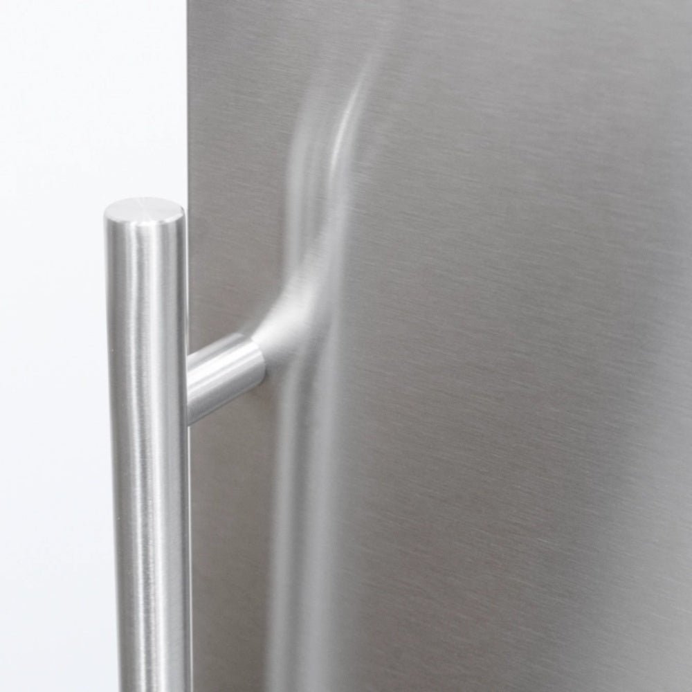 Stainless steel door handle detail on an nugget ice maker