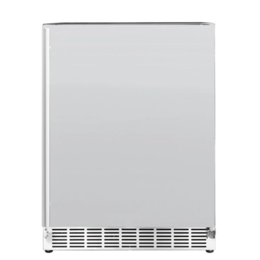 24-inch outdoor refrigerator with white door and vented bottom grille