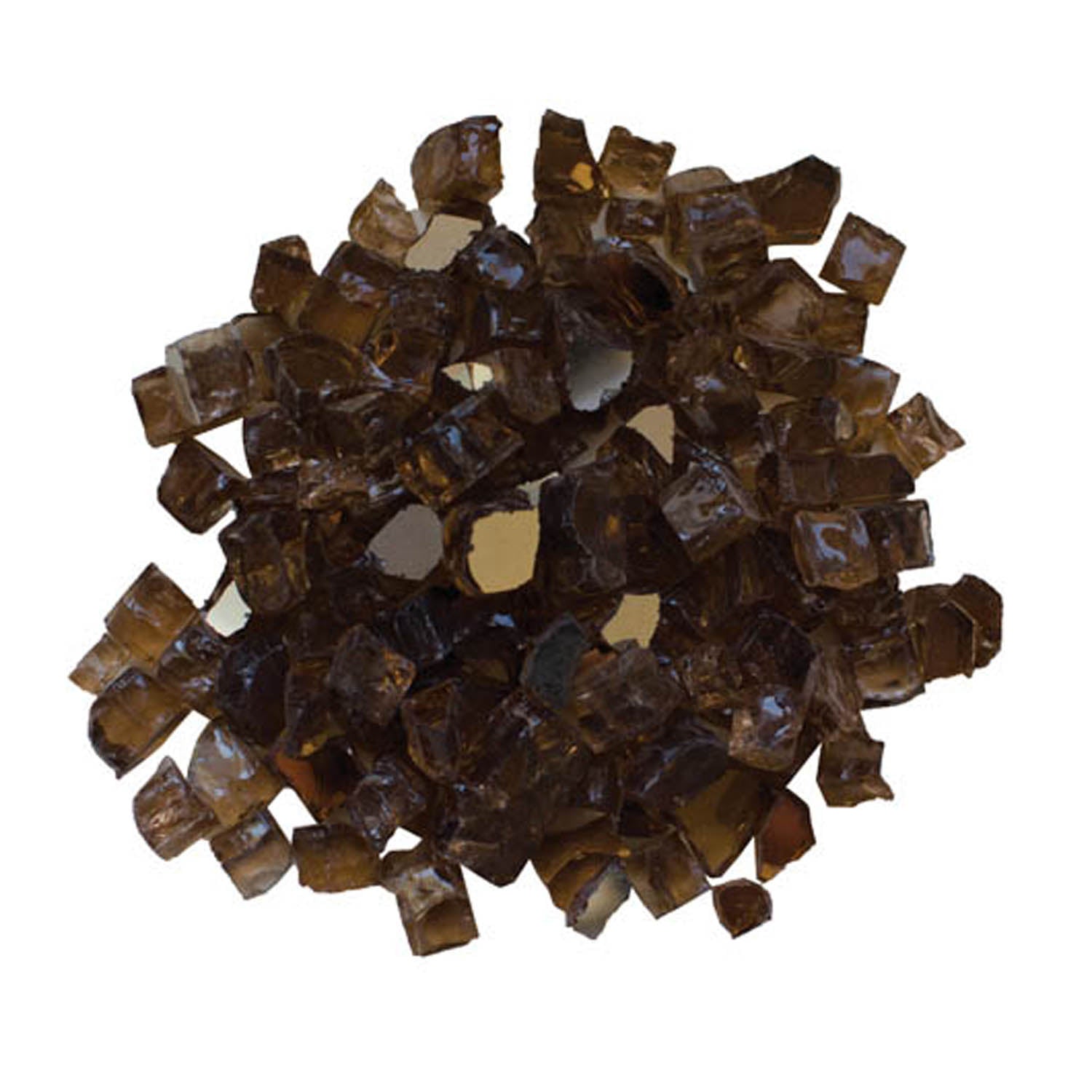 Reflective fire glass chunks in dark brown and amber, irregular cube pieces