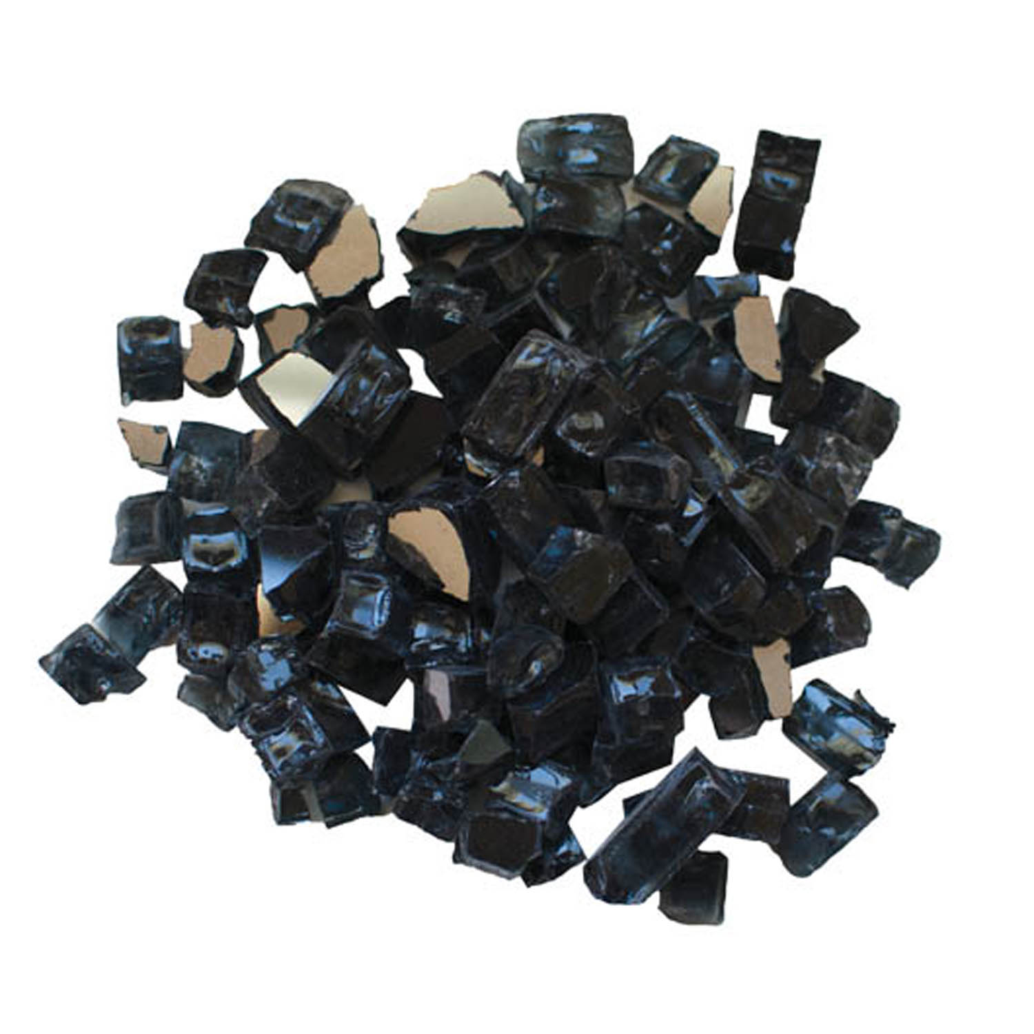 Reflective fire glass chunks in dark charcoal with small blue highlights