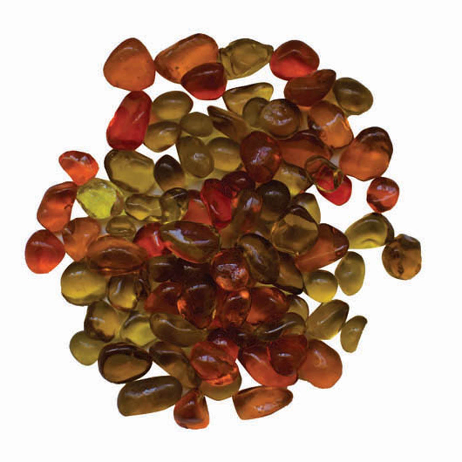 Fire beads for Suntea fireplace, translucent amber, red, and olive glass pieces