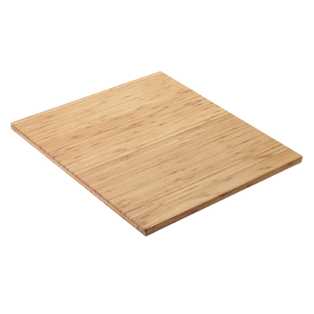 Bamboo cutting board side shelf insert, light wood with rounded corners.