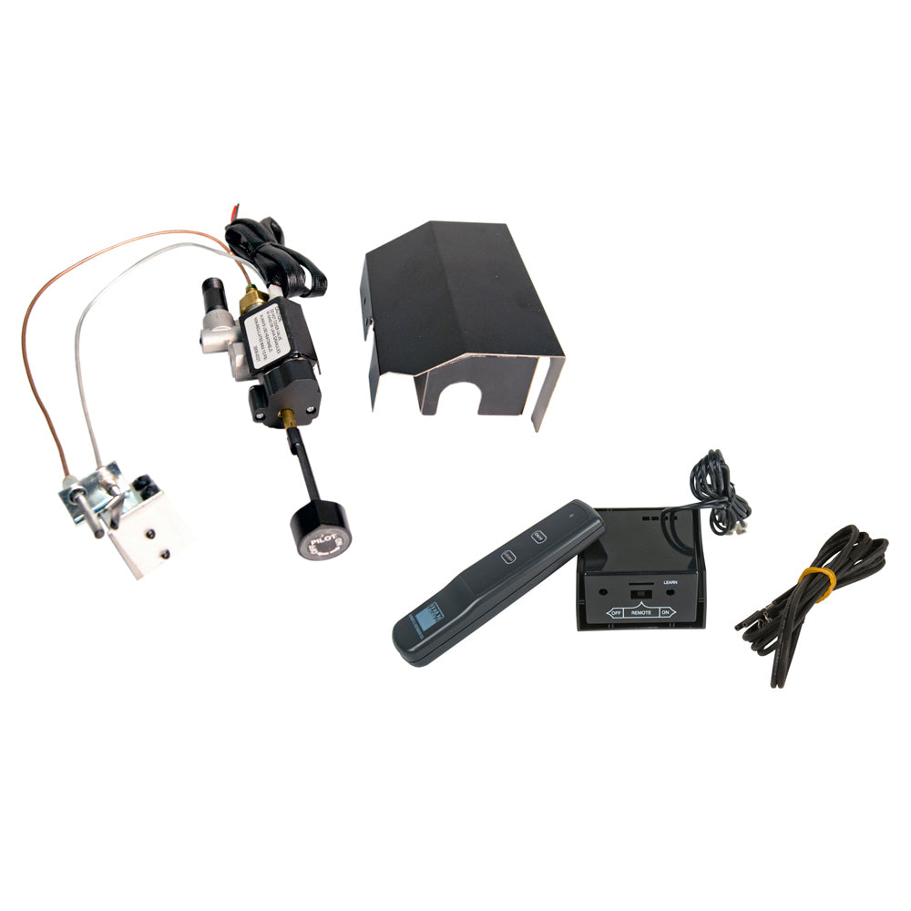 Low profile gas control valve kit with standing pilot, remote transmitter, and power module