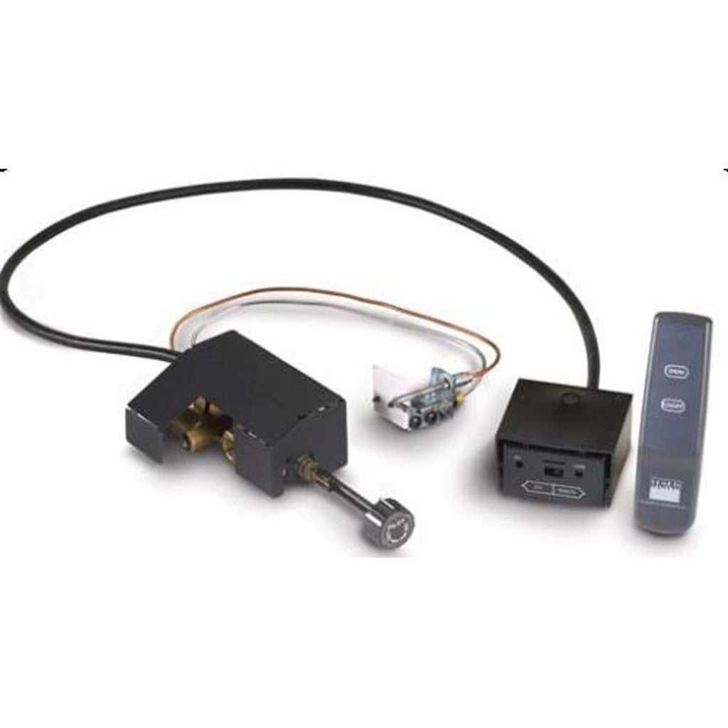 Safety pilot ignition assembly with coiled wires, black controller, and remote