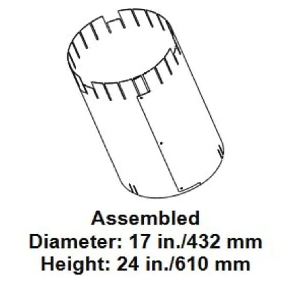 Assembled attic insulation shield, 17 in diameter, 24 in height, curved sleeve