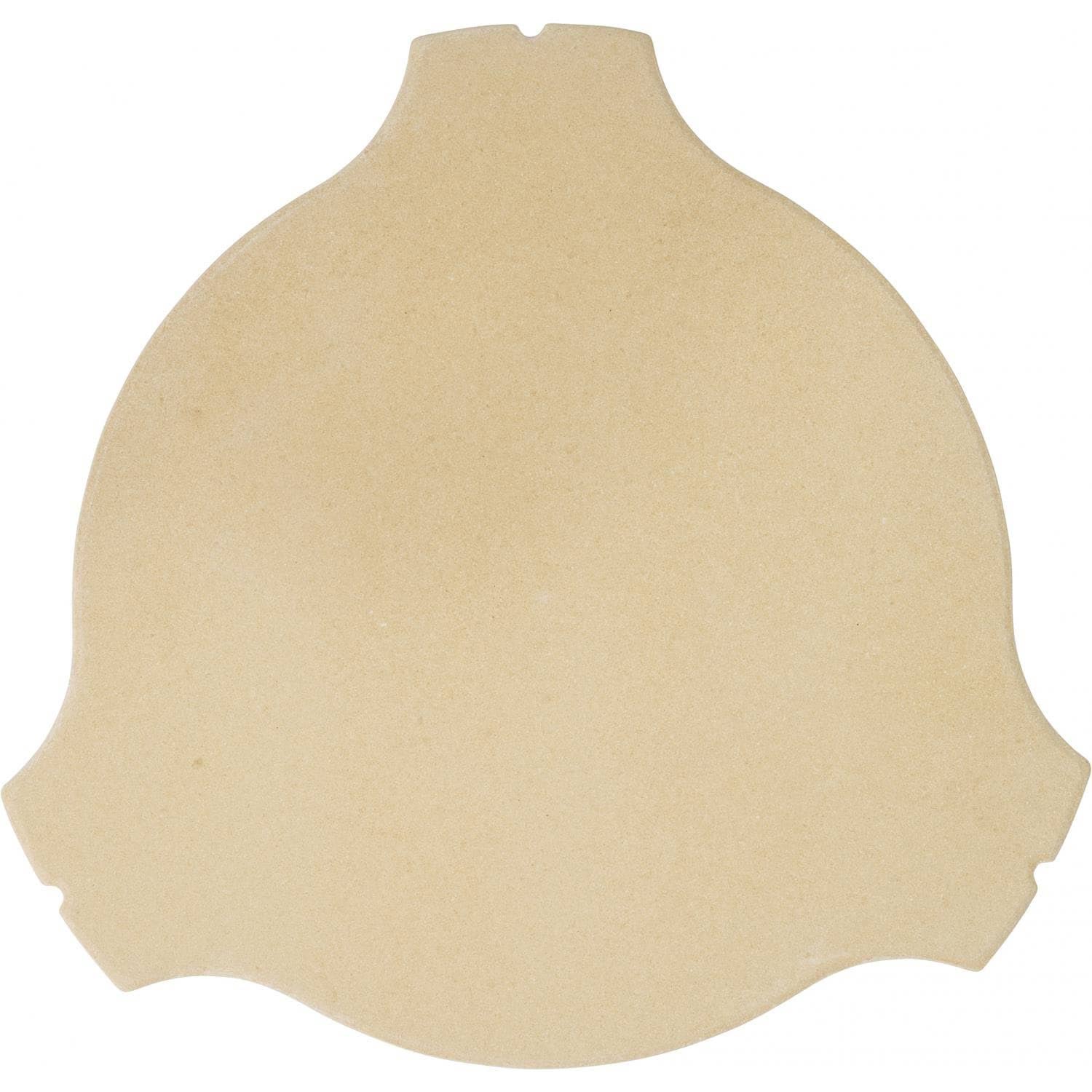 Beige round grill heat deflector with three notches along the edge