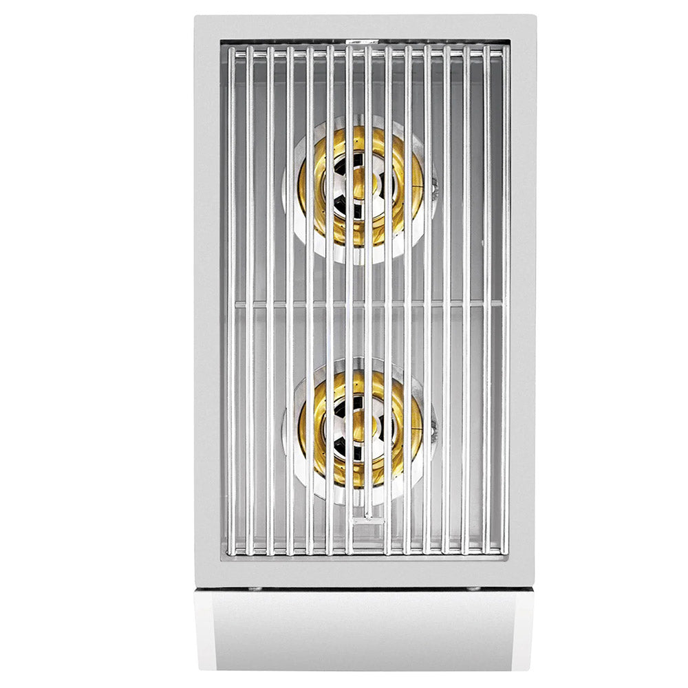Built-in gas double side burner grill with two burner openings under stainless grates.