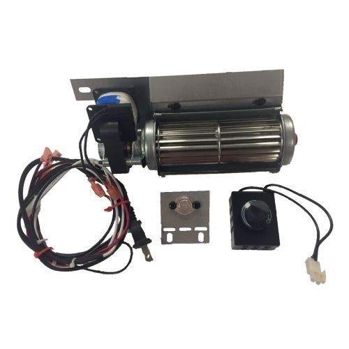 Universal blower kit with metal blower housing, black fan housing, wires, mounting bracket