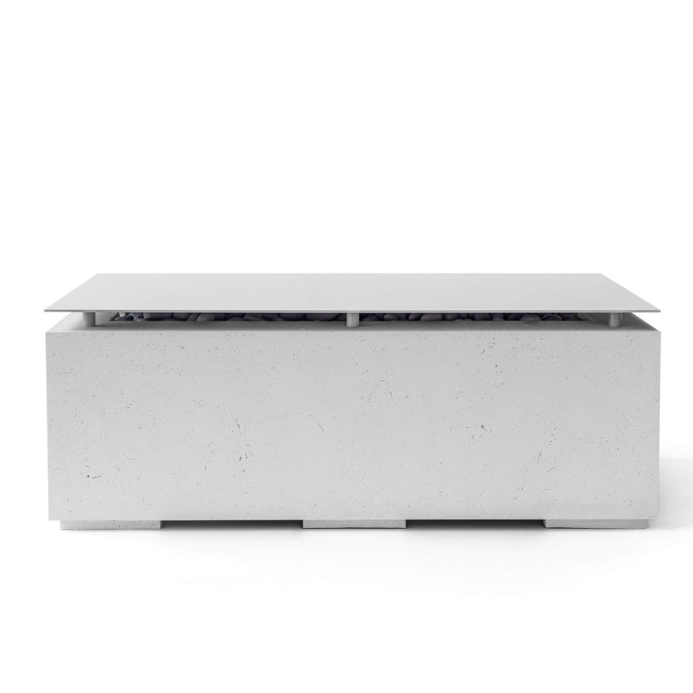 Aluminum tabletop fire pit lid, rectangular light gray cover with cutout