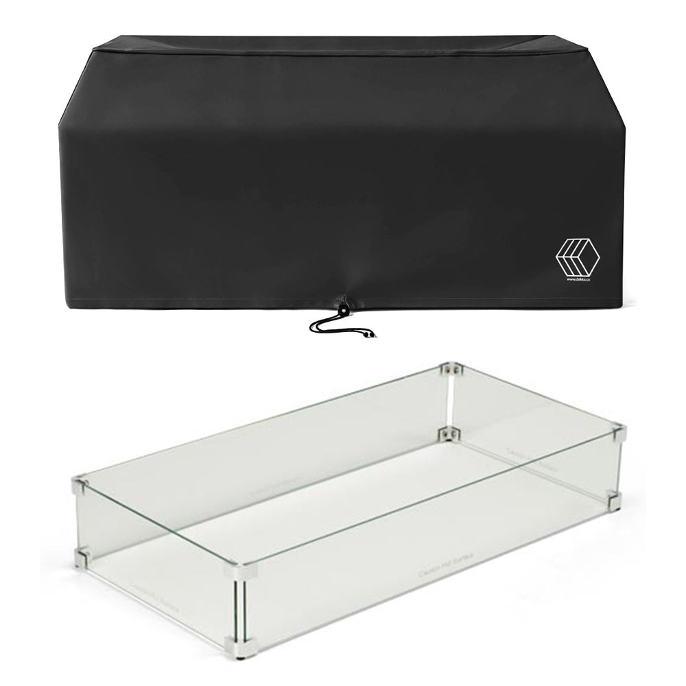 Rectangular glass wind guard with black vinyl protective cover, linear 43x15 in