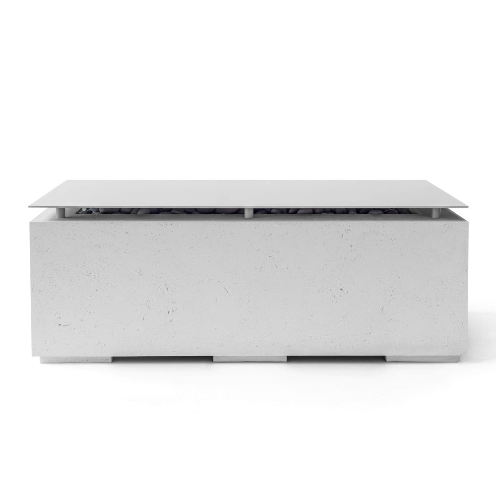 Aluminum tabletop lid for fire pit, rectangular with flat metal top and vent cutouts