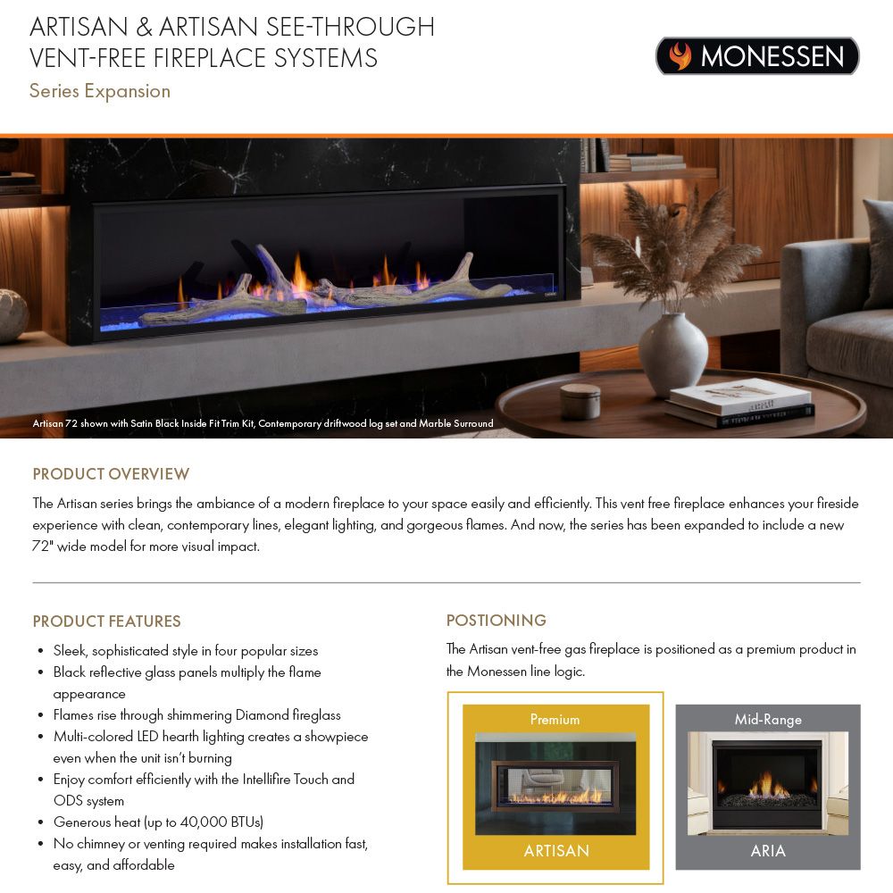 Monessen Artisan 72-Inch Vent-Free Linear Gas Fireplace