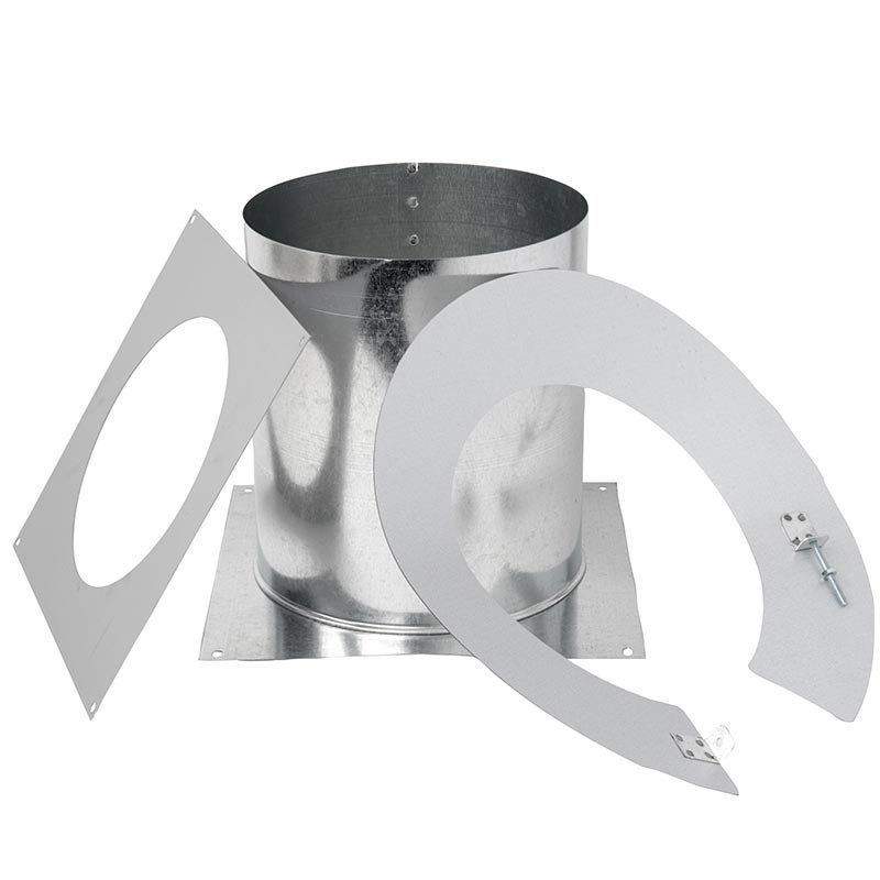 Metal firestop and vent sleeve assembly for flexible direct vent, 4x7 inch