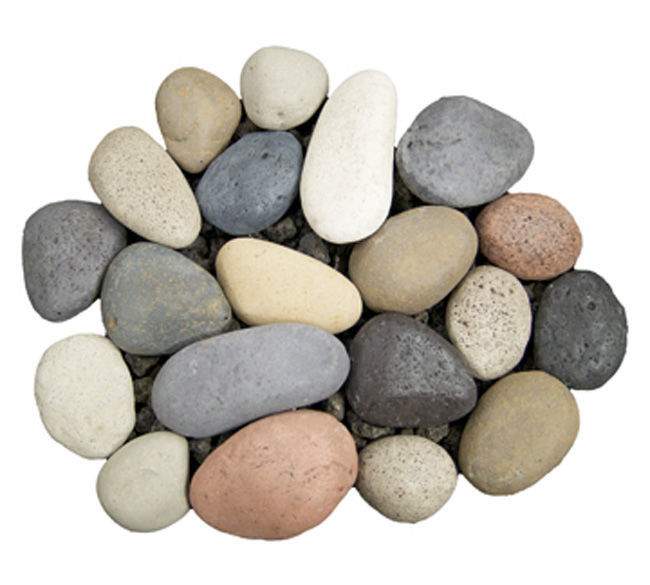 River rock fire stones set, assorted oval pebbles in light gray and tan, 20 pieces