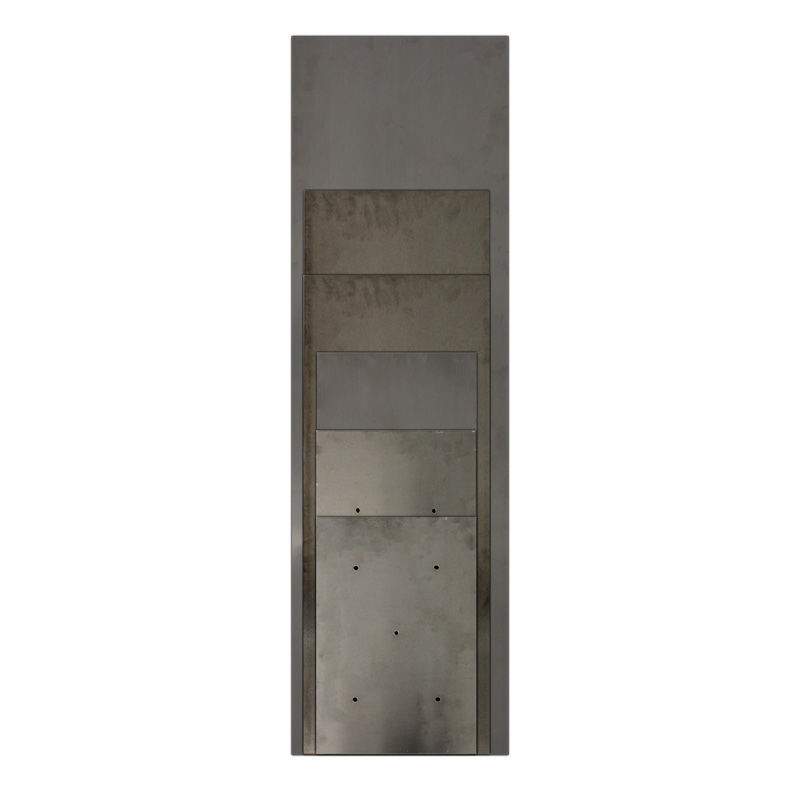 Flat rectangular burner pan, dark gray metal with scattered small holes